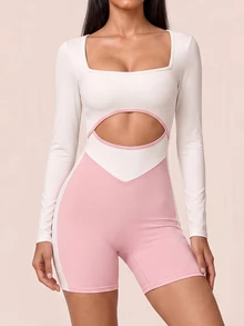SHEIN BAE بدلة رياضية نسائية بياقة مربعة وأكمام طويلة عصرية - أبيض - مشاهدة 4