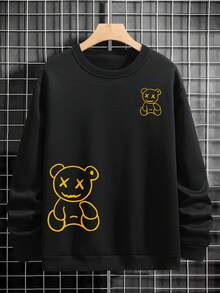Manfinity Homme Men's Crew Neck Printed Long Sleeve Sweatshirt - Black - View 2