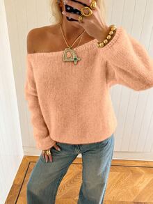 Selianne French Style Asymmetrical Shoulder Loose Fit Versatile Women's Sweater - Orange - View 4