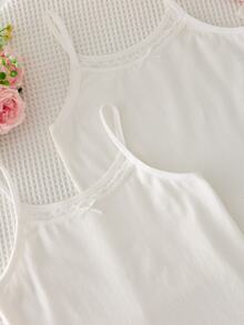 2 Set Pakaian Dalam Anak Perempuan, Model Dasar Manis Minimalis dengan Hiasan Renda Berwarna-warni, Model Camisole & Celana Dalam dengan Hiasan Renda, Pakaian Dalam Wanita - Putih - View 4