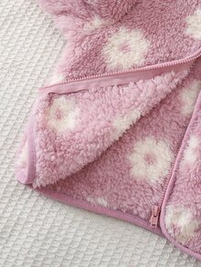 Cozy Pixies 女嬰花卉印花抓絨內裡圓領長袖外套，百搭舒適秋冬女童衣物 - 淡紫色 - 查看 5