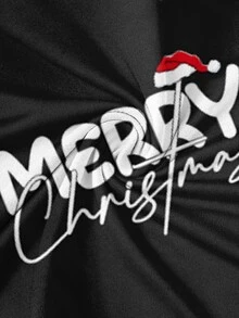 Chillumni Kaos oblong pria motif Natal "MERRY Christmas" warna hitam dengan kerah bulat. - MultiWarna - View 3