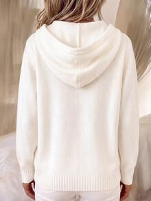Balvessa Women's Hooded Drawstring Single-Breasted Long Sleeve Sweater - White - View 2