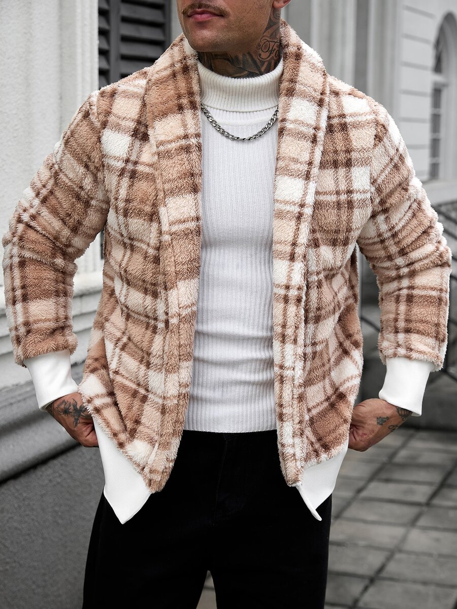 Manfinity CasualCool Jaket Pria Motif Kotak-kotak Musim Gugur/Dingin, Gaya Jalanan Urban Renaissance, Fesyen Kasual, Streetwear Kreatif dan Personal. - Aprikot - View 1