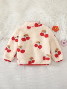 Cozy Pixies 女嬰花卉印花抓絨內裡圓領長袖外套，百搭舒適秋冬女童衣物 - 杏色 - 查看 2