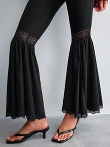 Willow Rêve Women's Black Knitted Flare Pants With Lace Trim - Black - View 6