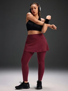 Powerista Women's Plus Size Solid Color 2-In-1 Leggings Skirt, Suitable For Running, Workout, Sports, Yoga - Burgundy - View 5