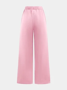 SHEIN Girlism 2件組青少年女孩純色棕色冬季休閒度假返校復古寬鬆圖案秋季連帽衛衣與運動長褲保暖運動套裝 - 粉色 - 查看 9