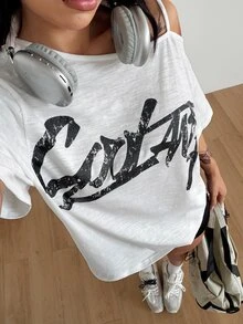 Coolane Dam T-shirt i streetwear för hösten, Y2K, med skelettgrafik, lös passform, svart, för utgång - Vitt - Visa 6