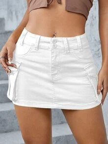 Jeanoix Women's Plus Size Denim Casual Mini Skirt - White - View 3
