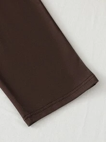Baby Girl Casual Preppy 2 Pieces Set, Autumn Minimalist Brown Long Sleeve Polo Collar Top & Wide Leg - Brown - View 8