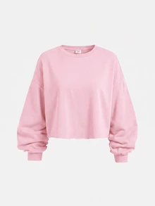 SHEIN Girlism 青少年女孩純色休閒日常長袖運動衫 - 粉色 - 查看 1