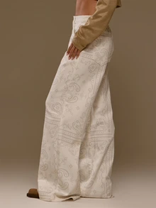 MUSERA Faded Western Bandana Printed Low Rise Baggy Fit Denim Jeans Autumn Winter Fall Western Cowgirl Cute - White - View 3