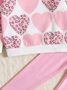 Toddler Girls Heart Print Sweatshirt & Leggings Set, Sweet Pink Cozy Casual Outfit, Fall Winter (2 Pcs) - Multicolor - View 4