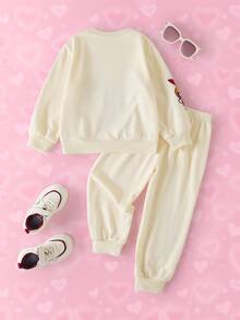 THE POWERPUFF GIRLS X SHEIN Young Girl Crew Neck Long Sleeve Sweatshirt And Sweatpants Casual Set - Apricot - View 2