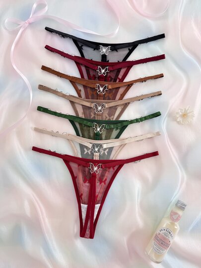 SHEIN 7pcs Romantic Lace Butterfly Series Thong Panties Set