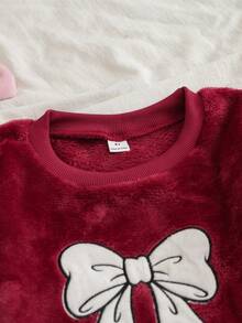 Genkimix Kids Girls' Plush Plaid Long Sleeve Top And Pants Casual Comfortable Soft 2 Pieces Lounge Wear Set Pajamas - Red - View 5