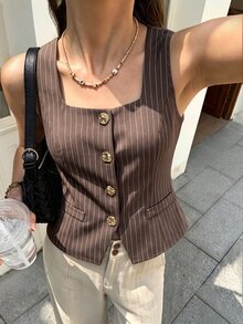 Elyressa A Lady's Woven French Summer Elegant And Stylish Vest - Coffee Brown - View 4