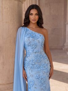 Coutiva Women's Asymmetrical Neckline High Waist Evening Dress - Blue - View 6
