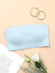 SHEIN 女款純色舒適休閒抹胸內衣（無墊） - 藍色 - 查看 4