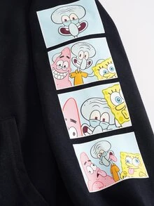 SpongeBob SquarePants | SHEIN Tween Boy Cartoon Pattern Casual Daily Wear Sweatshirt - Black - View 7