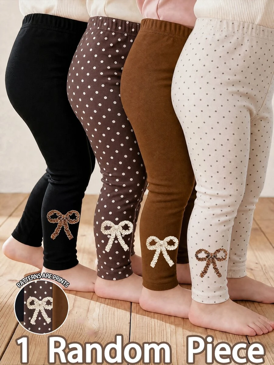 Baby Girl 1 Random Piece Cute Sweet Polka Dot Bow Print Long Pants Leggings Soft Fabric Suitable For Christmas Autumn Winter - Multicolor - View 1