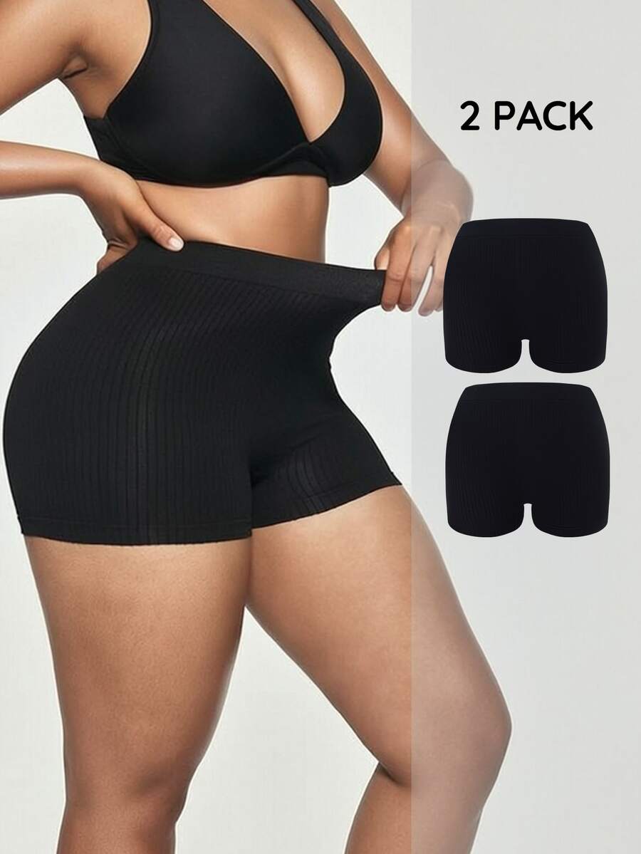 SHAPORA Women's Best-Selling Fashionable Comfortable Minimalist Solid Color High-Value High-Quality Seamless Plus Size Panties 2pcs/Pack - Black - View 1