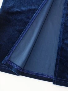 LUMIGAL Women's Elegant Solid Color Velvet Knit Hooded Button Maxi Dress Slim Fit Fall/Winter - Blue - View 4
