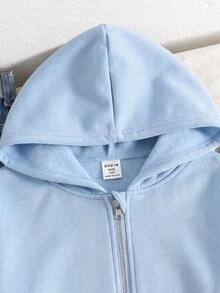 SHEIN 青少年女孩秋冬休閒連帽開襟外套 - 藍色 - 查看 2