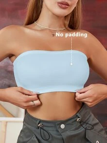 SHEIN 女款純色舒適休閒抹胸內衣（無墊） - 藍色 - 查看 3