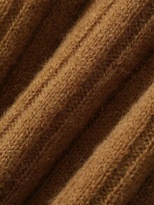 Dazy-Less Atasan Rajut Kasual Wanita Motif Jacquard Bergaris Lengan Pendek Kancing Kerah Lipat Warna Cokelat Kopi Musim Gugur/Dingin - Coffee Brown - View 6