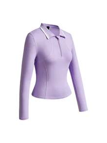 SHEIN Velisys قميص بولو رياضي نسائي بلون موحد بسحاب 1/4 وأكمام طويلة ضيق - متعدد الألوان - مشاهدة 3