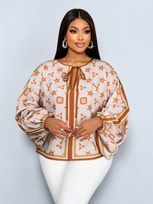 SOLERSUN Plus Size Women's All-Over Print Casual Daily Wear Shirt - Khaki - View 7