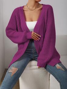 SHEIN LUNE Women's Solid Color Casual Versatile Daily Wear Cardigan - Purple - View 6
