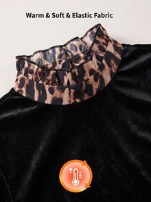 SHEIN Women's Stand Collar Leopard Print Long Sleeve Top - Multicolor - View 3