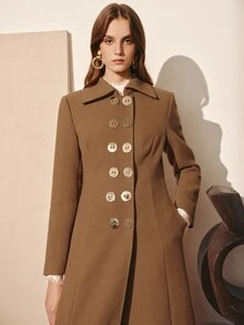 MOTF PREMIUM WOMEN'S AUTUMN/WINTER WOOL BLEND METAL DOUBLE-BREASTED SLIM FIT WAIST-CINCHING JACKET - Brown - View 5