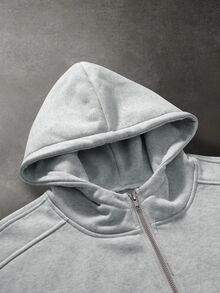 SLATEMANN 男士極簡風拉鍊口袋長袖連帽衫 - 灰色 - 查看 3