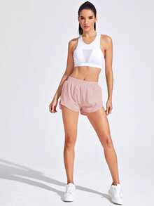 SHEIN Dewbera Pink Double Layer Sports Casual Shorts - Pink - View 5