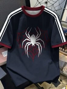 Daypath Spider And Web Graphic Slim-Fit Polyester Crew Neck T-Shirt In Navy And Red For Streetwear - Multicolor - View 3
