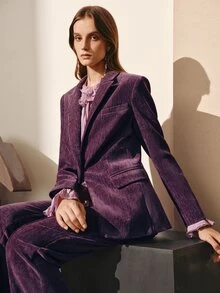 MOTF PREMIUM WOMEN'S VELVET ELEGANT FASHION COMMUTER BLAZER, AUTUMN/WINTER - Purple - View 3