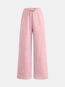 Girlism Tween女孩休閒紋理蝴蝶結寬腿長褲 寬鬆度假風夏季長褲 多功能日常穿著 2件套 - 粉色 - 查看 7