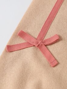 SHEIN 秋冬季 2件組 青少年女孩休閒長袖衛衣與側邊蝴蝶結羅紋針織長褲套裝 - 杏色 - 查看 7