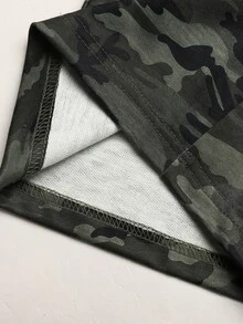 Tween女孩秋冬休閒日常百搭舒適白色腰帶拼接迷彩印花中腰直筒運動長褲 秋冬服飾聖誕冬季衣物 - 軍綠色 - 查看 4