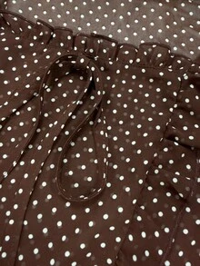 SHEIN Sheer Polka Dot Chiffon Print Square Neck Ruffle Long Sleeve French Elegant Autumn Women's Blouse - Coffee Brown - View 6