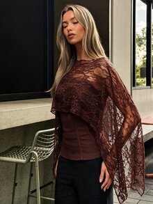 Aloruh Women's Round Neck Long Sleeve Transparent Blouse - Brown - View 6