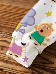 Peppa Pig X SHEIN سويت شيرت بولوفر للفتيات الصغيرات بطبعة كرتونية، كاجوال وعصرية، إبداعية وشخصية، منعشة ولطيفة - أبيض - مشاهدة 6