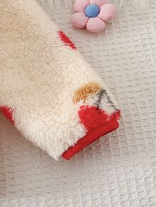 Cozy Pixies 女嬰花卉印花抓絨內裡圓領長袖外套，百搭舒適秋冬女童衣物 - 杏色 - 查看 4