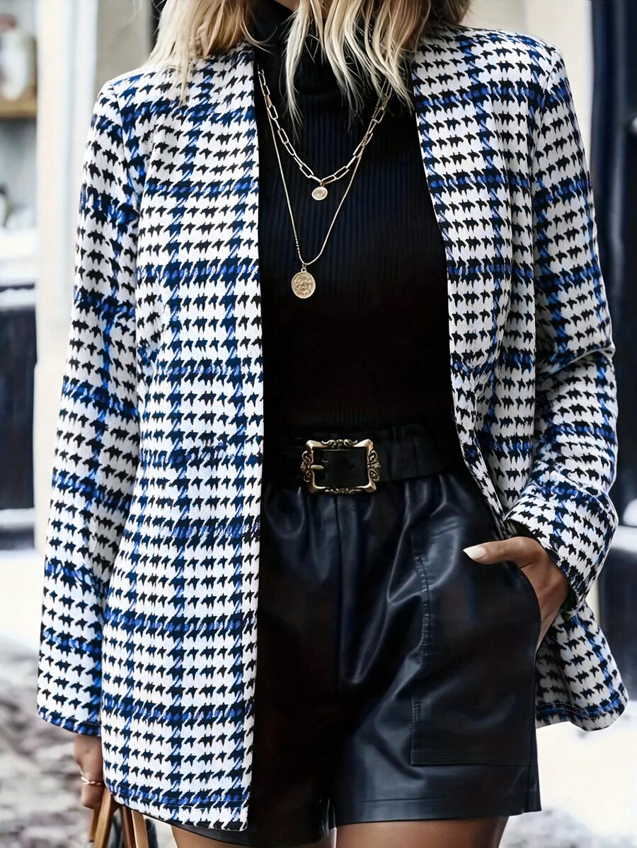 SHEIN Plus Size Women's Autumn/Winter Plaid Minimalist Blazer - Multicolor - View 1