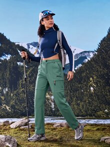 Exploreva Exploreva 女款戶外休閒鈕扣拉鍊口袋登山長褲 - 綠色 - 查看 11