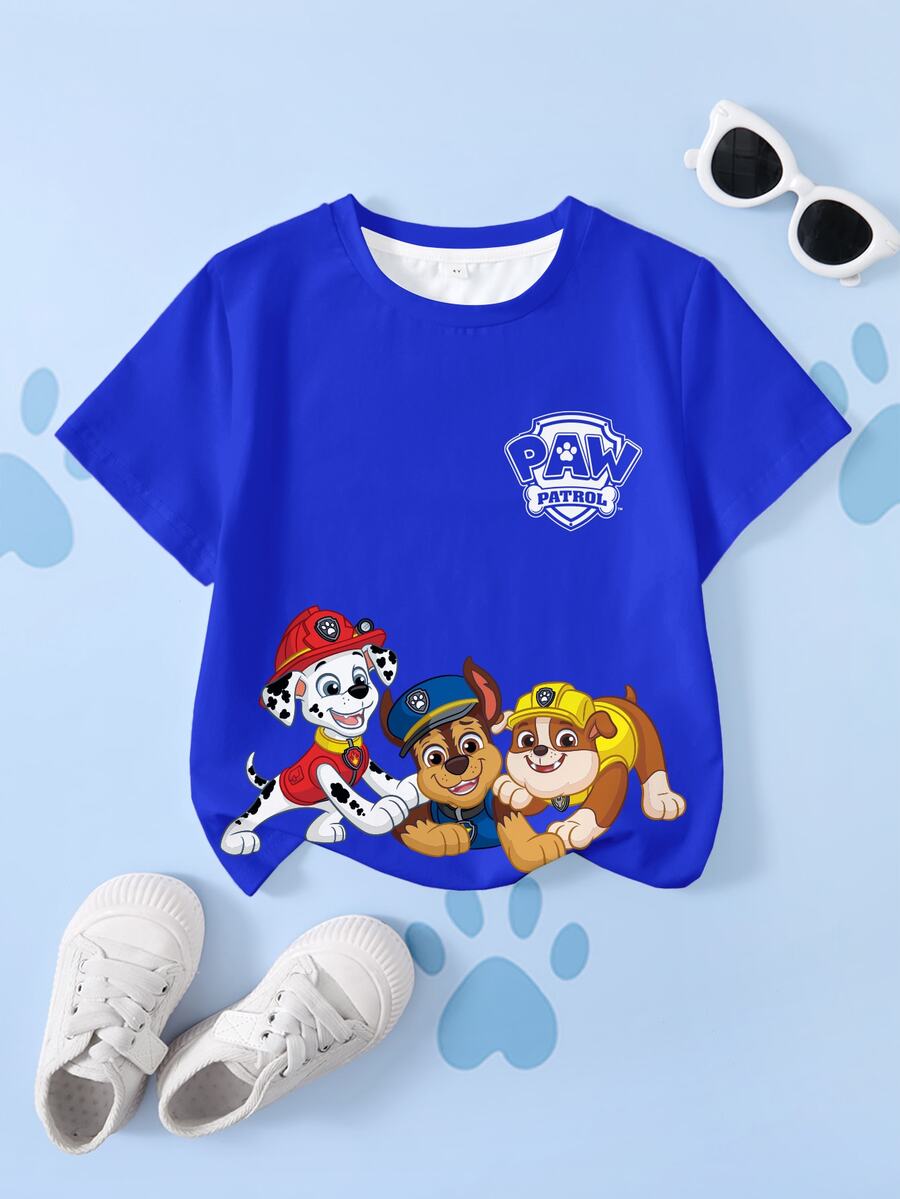 SHEIN | PAW Patrol 小男孩卡通圖案印花圓領短袖T恤 - 白色 - 查看 1